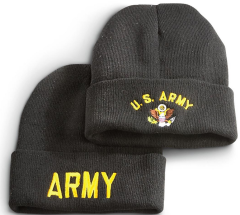 2 Military-Style Army Embroidered Knit Caps