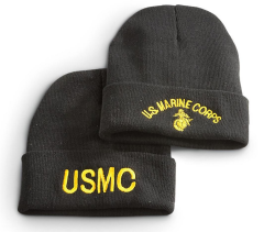 2 Military-Style USMC Embroidered Knit Caps