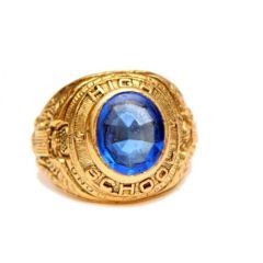 High School Graduation 18k Gold Electroplated Ring with Blue Stone