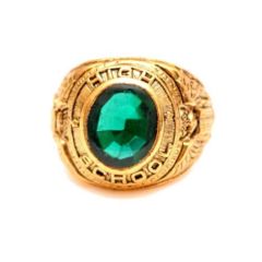 High School Graduation 18k Gold Electroplated Ring with Green Stone
