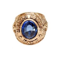 Vintage 18KT Gold Electroplated United States Navy Ring Blue Stone